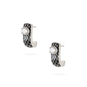 Black Enamel Textured CZ Stone Hoop Earrings