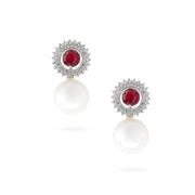 Crimson Elegance Pearl Drop Earrings